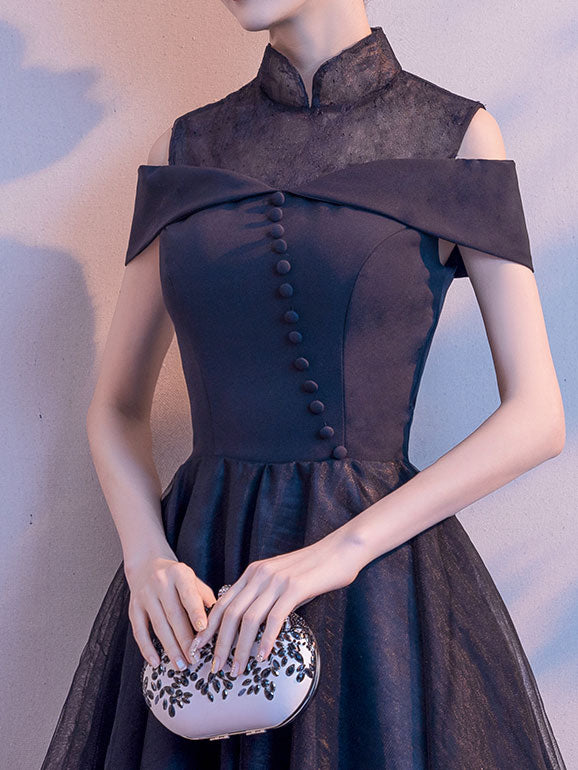 Cold Shoulder Tulle Cheongsam Qi Pao Dress