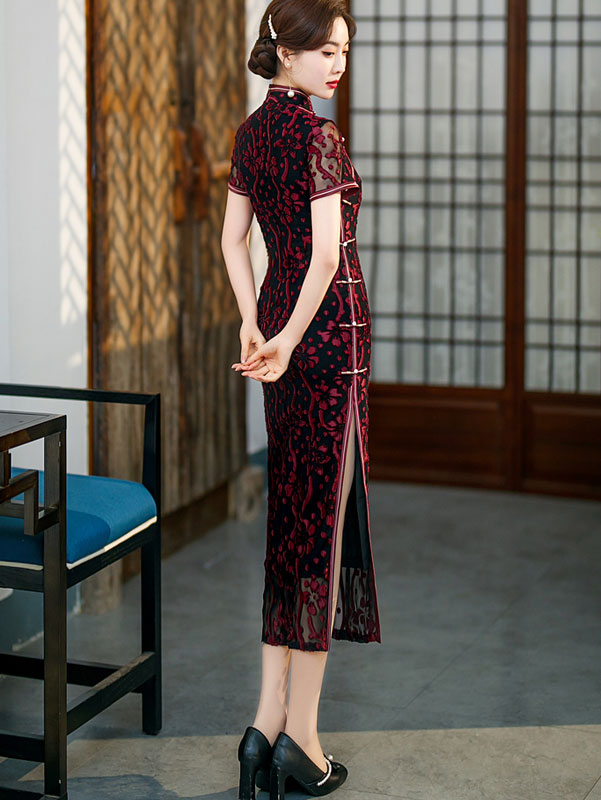 Blue Red Velvet Mothers Max Cheongsam Qi Pao Dress