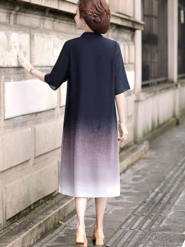 Pink Black Mother's Chiffon Cheongsam Qi Pao Dress