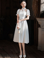White Red Cold Shoulder Halter Collar Wedding Qi Pao Cheongsam Dress