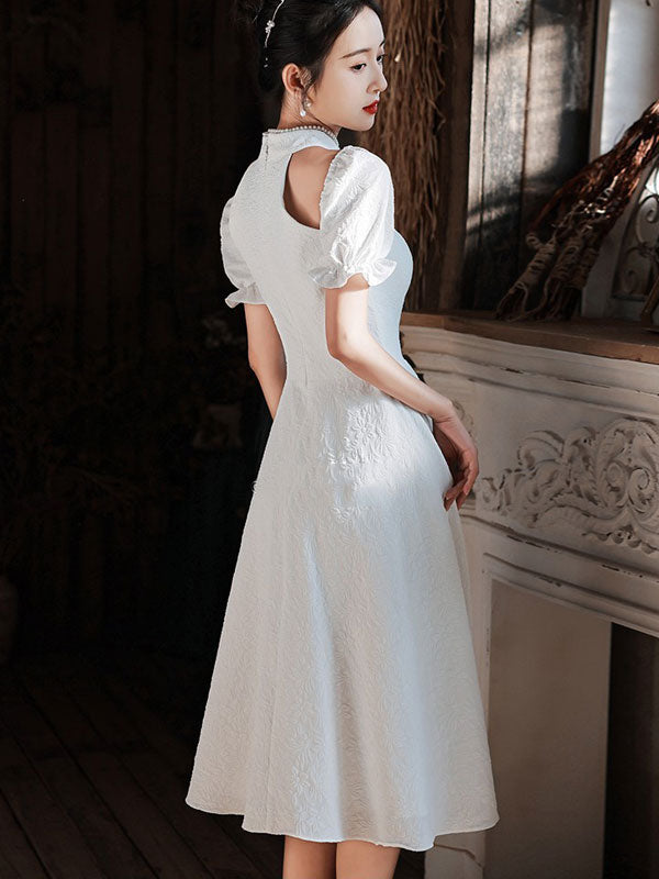 White Red Cold Shoulder Halter Collar Wedding Qi Pao Cheongsam Dress