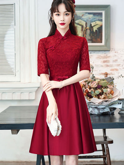 2022 Burgundy A-line Wdding Qi Pao Cheongsam Dress