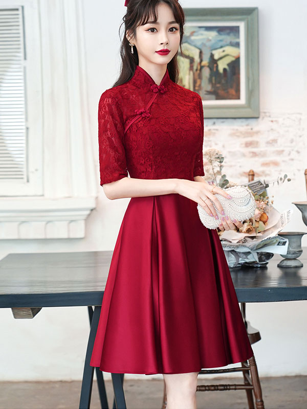 2022 Burgundy A-line Wdding Qi Pao Cheongsam Dress