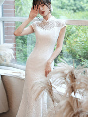 White Lace Fishtail Bride Cheongsam Qi Pao Dress