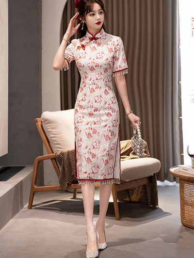 Floral Lace Mid Modern Cheongsam Qi Pao Dress