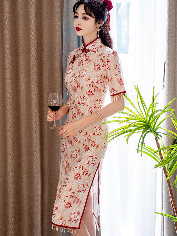Floral Lace Mid Modern Cheongsam Qi Pao Dress