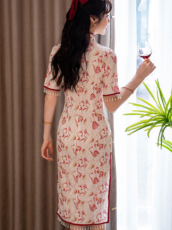 Floral Lace Mid Modern Cheongsam Qi Pao Dress