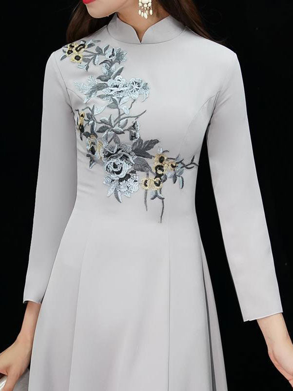 Gold Sequined Brush Train Phoenix Qi Pao Cheongsam Prom Dress