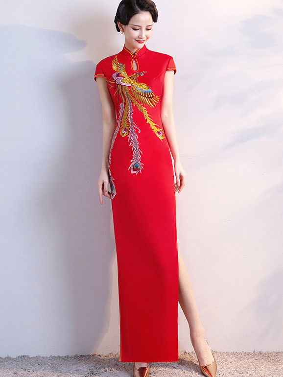 Phoenix Appliques Maxi Cheongsam Qi Pao Dress