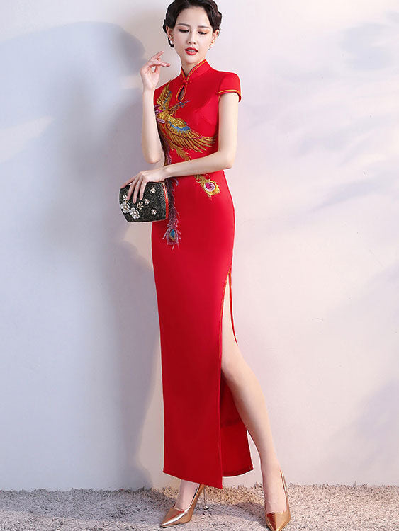 Phoenix Appliques Maxi Cheongsam Qi Pao Dress