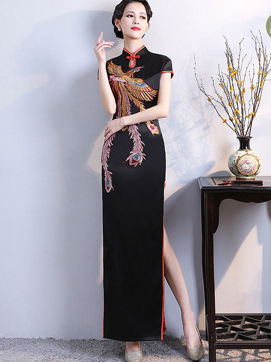 Phoenix Appliques Maxi Cheongsam Qi Pao Dress