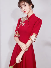 Embroidered Floral A-Line Tea Wedding Cheongsam Qi Pao Dress