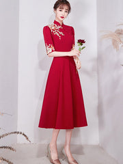 Embroidered Floral A-Line Tea Wedding Cheongsam Qi Pao DressEmbroidered Floral A-Line Tea Wedding Cheongsam Qi Pao Dress