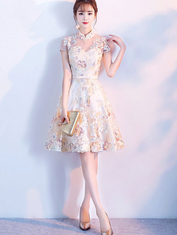 Embroidered Illusion A-line Cheongsam Qi Pao Dress