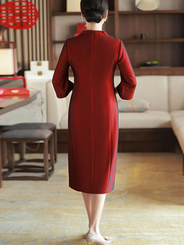 Red Bridal Mothers Sequined Winter Cheongsam Qi Pao Dress