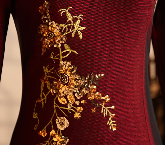 Red Bridal Mothers Sequined Winter Cheongsam Qi Pao Dress