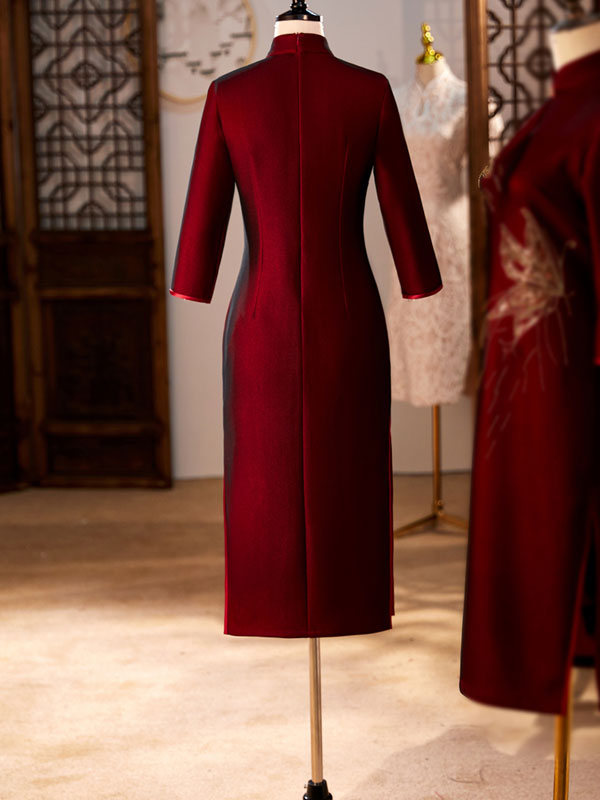 Red Mothers Tea Winter Wedding Cheongsam Qi Pao Dress