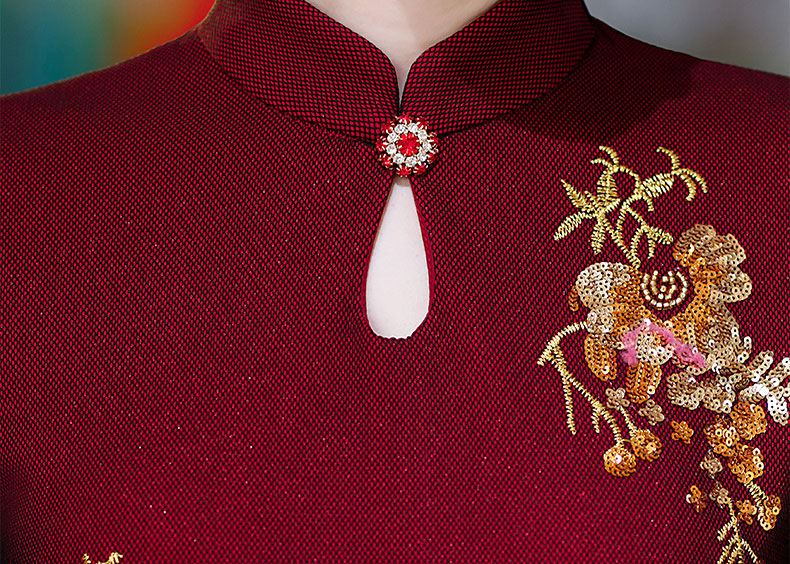 Red Mothers Tea Winter Wedding Cheongsam Qi Pao Dress