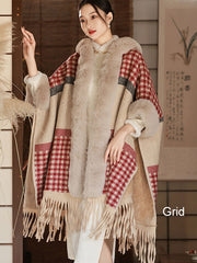 Faux Fur Wool Winter Cheongsam Shawl Wrap with Hood