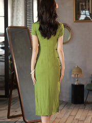 2023 Green Bamboo Mid Modern Cheongsam Qipao Dress