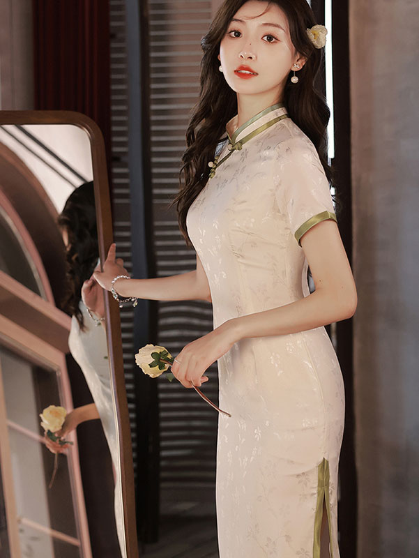 High Quality See-through Jacquard Velvet Fabrics Simulation Dress Tencel  Cheongsam Women's Closing Fabric 2023 White No Stretch