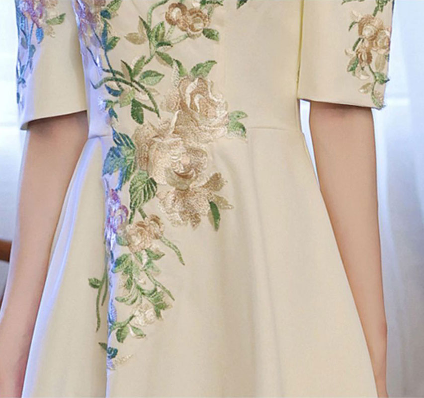 Embroidered Floral Fit & Flare Cheongsam Qipao Prom Dress