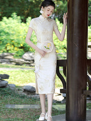 Ivory Jacquard Mid Qipao Cheongsam Dress