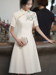 Ivory Appliques Mid Fit & Flare Cheongsam Qipao Dress