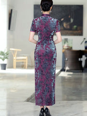Purple Mothers Velvet Full Cheongsam Qipao Dress