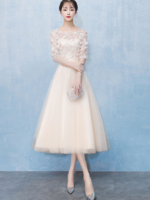 Bridesmaid Appliques A-Line Tulle Wedding Party Dress