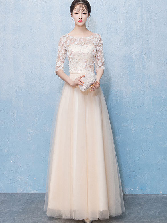 Bridesmaid Appliques A-Line Tulle Wedding Party Dress
