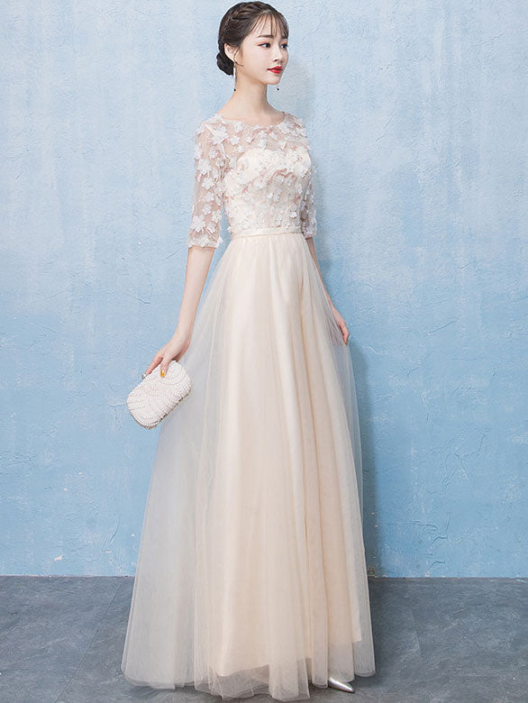 Bridesmaid Appliques A-Line Tulle Wedding Party Dress