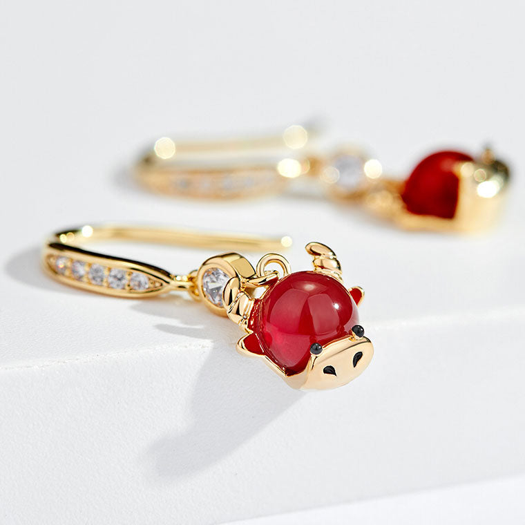 Ox Year Zircon Zodiac Animals Drop Dangle Earrings