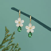 Green Crystal Petals Drop Dangle Earrings