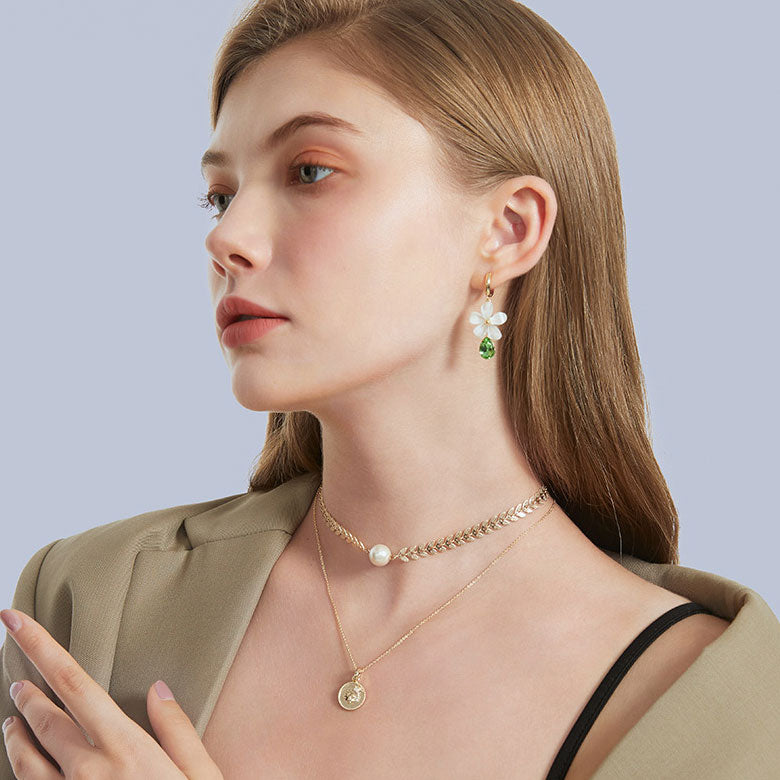 Green Crystal Petals Drop Dangle Earrings