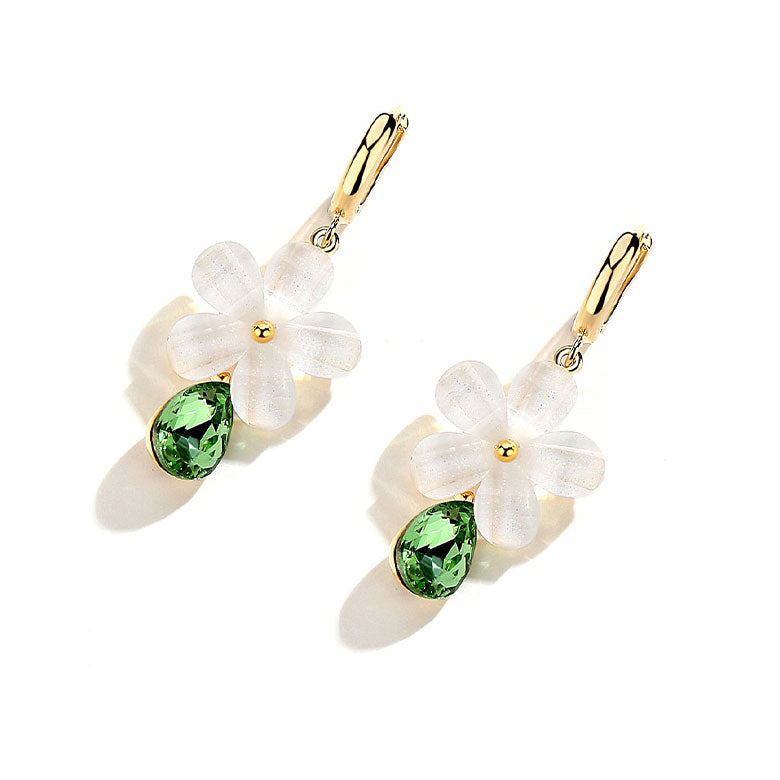 Green Crystal Petals Drop Dangle Earrings