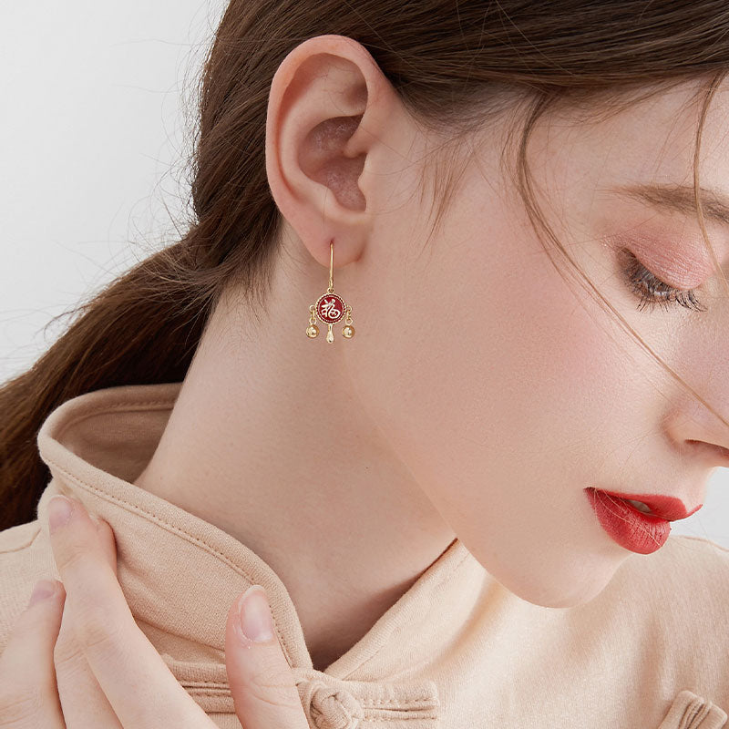Christmas Birthday Gift Lucky Fu Drop Dangle Earrings