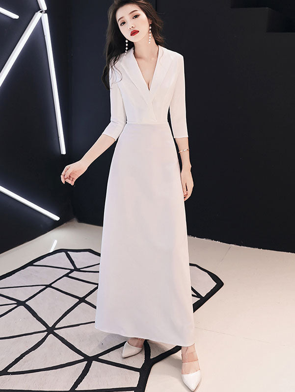 Wrap Front Belt Maxi Evening Dress with 3/4 Sleeve