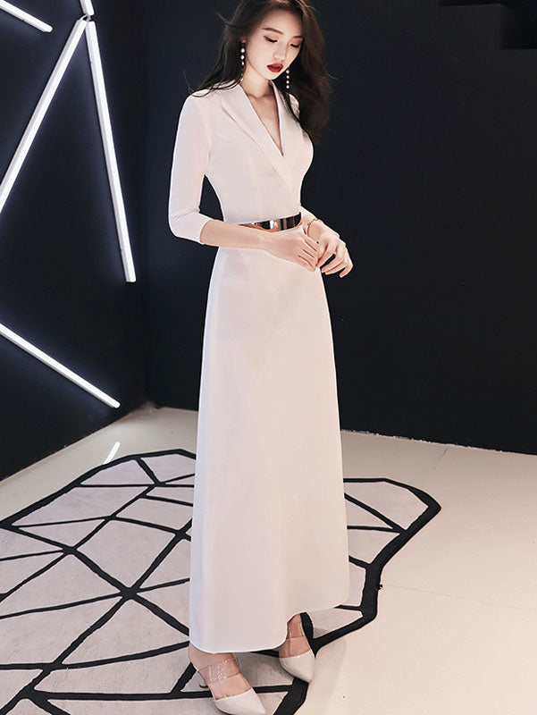 Wrap Front Belt Maxi Evening Dress with 3/4 Sleeve