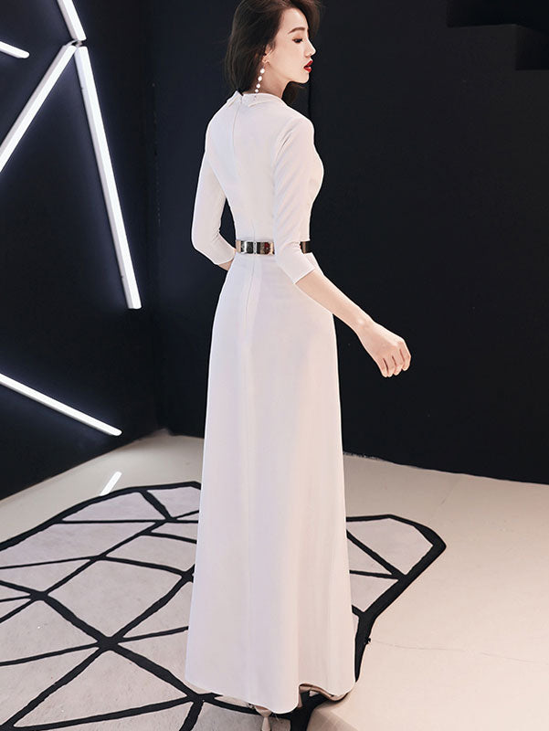 Wrap Front Belt Maxi Evening Dress with 3/4 Sleeve