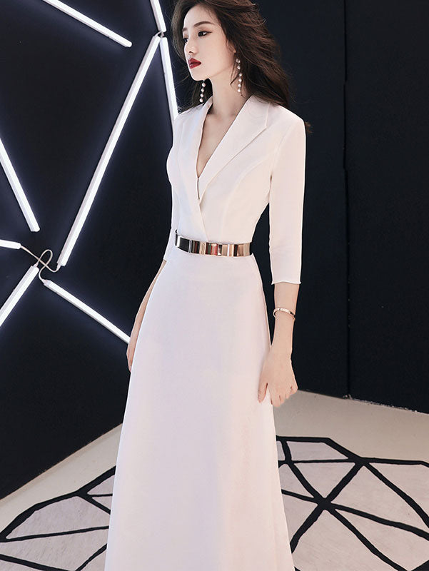 Wrap Front Belt Maxi Evening Dress with 3/4 Sleeve
