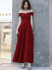 Wine Red A Line Off Shoulder Maxi Midi Evening Dress
