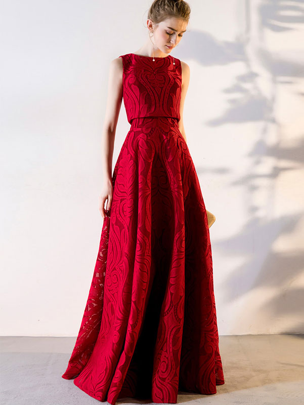 Wine Red Bandeau Maxi A- Line Evening Dress with Cape