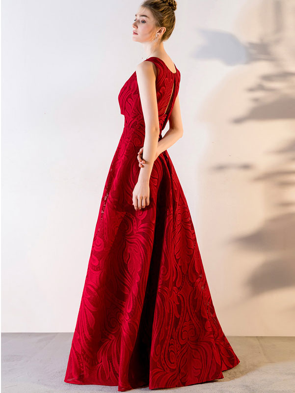 Wine Red Bandeau Maxi A- Line Evening Dress with Cape