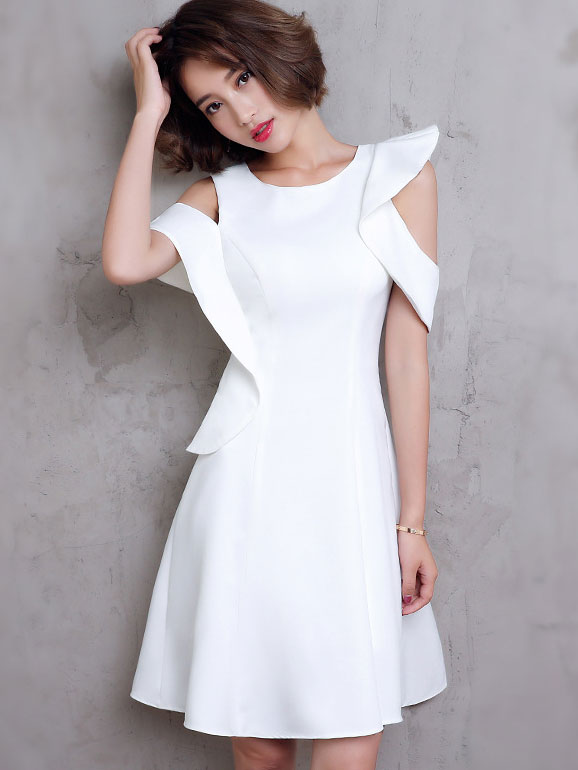 White A-Line Cold Shoulder Short Party Dress