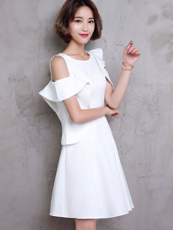 White A-Line Cold Shoulder Short Party Dress