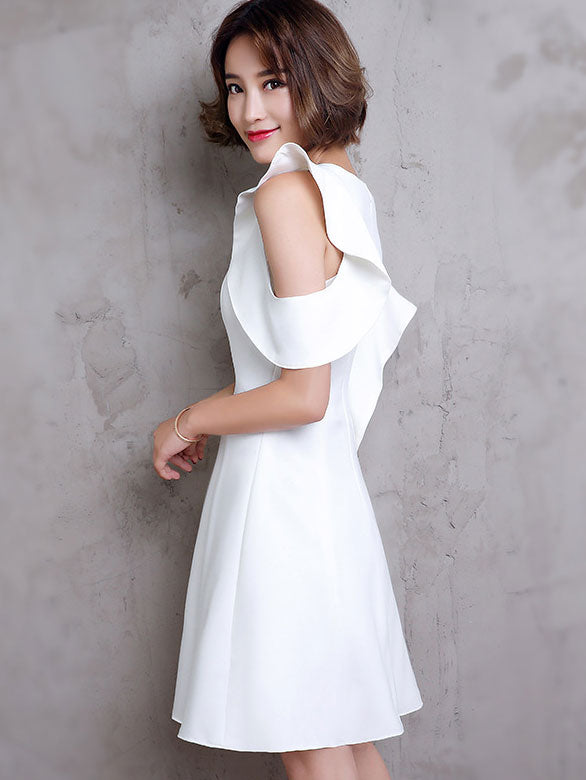 White A-Line Cold Shoulder Short Party Dress