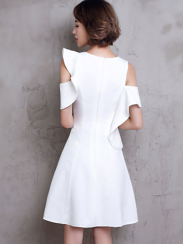 White A-Line Cold Shoulder Short Party Dress