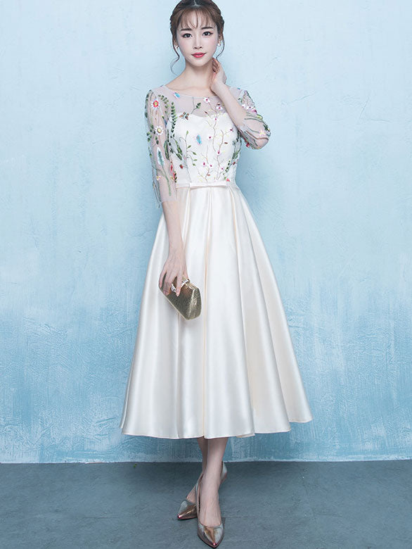 Champaign Jacquard Bridesmaid Tulle Evening Dress