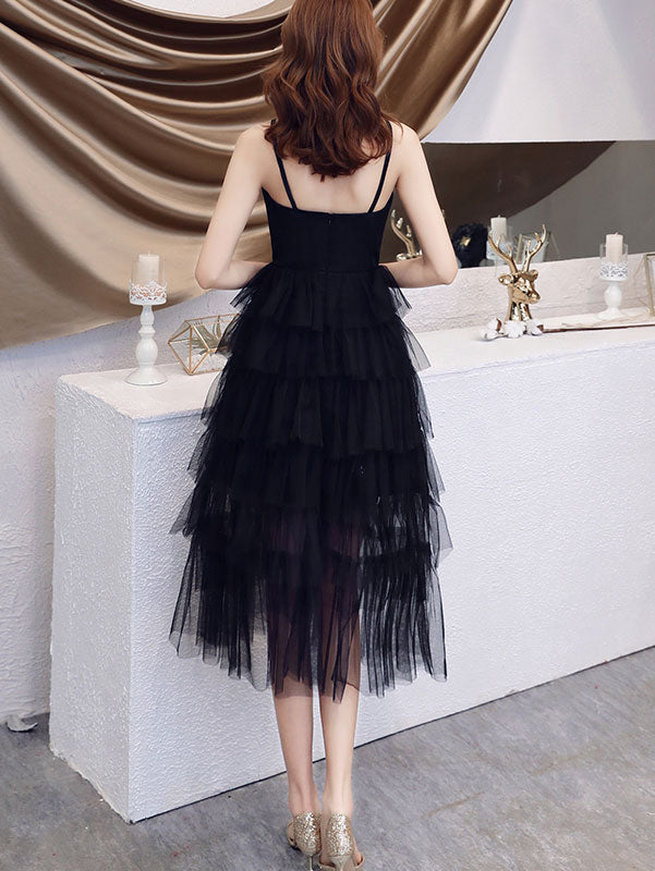Black Belt Tiered Tulle Tea-Length Slip Party Dress